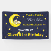 Navy Gold Twinkle Little Star 1e verjaardag Spandoek (Horizontaal)