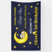 Navy Gold Twinkle Little Star 1e verjaardag Spandoek (Verticaal)