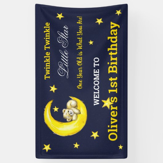 Navy Gold Twinkle Little Star 1e verjaardag Spandoek (Verticaal)