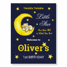 Navy Gold Twinkle Little Star 1e verjaardag Welkom