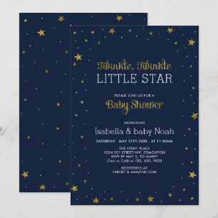 Navy & Gold Twinkle Little Star-Baby shower Kaart