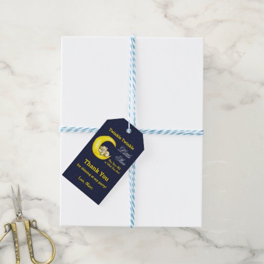 Navy Gold Twinkle Little Star Cadeaulabel (Met Touw)