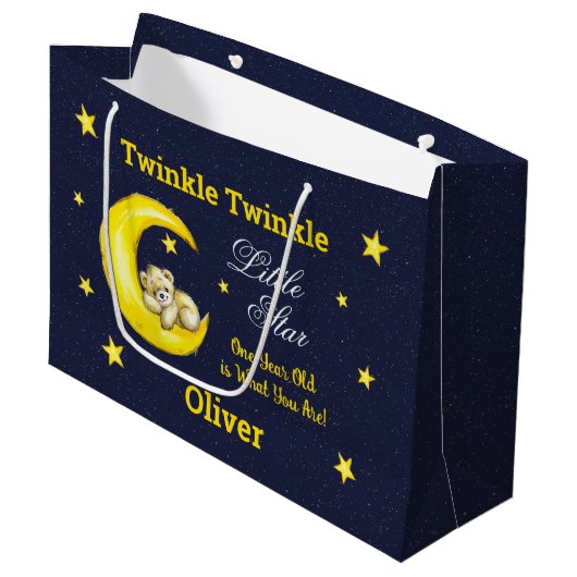 Navy Gold Twinkle Little Star Groot Cadeauzakje (Voorkant Gekanteld)