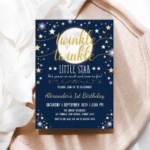 Navy Gold Twinkle Little Star Moon 1e verjaardag