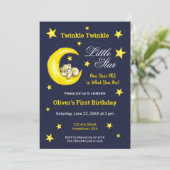 Navy Gold Twinkle Little Star Moon 1e verjaardag Kaart (Staand voorkant)