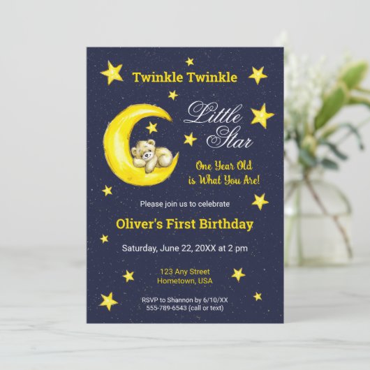 Navy Gold Twinkle Little Star Moon 1e verjaardag Kaart (Staand voorkant)