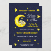 Navy Gold Twinkle Little Star Moon 1e verjaardag Kaart (Voorkant / Achterkant)