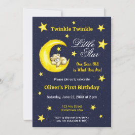 Navy Gold Twinkle Little Star Moon 1e verjaardag Kaart