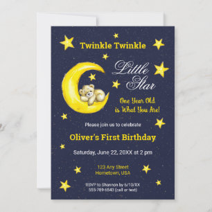 Navy Gold Twinkle Little Star Moon 1e verjaardag Kaart