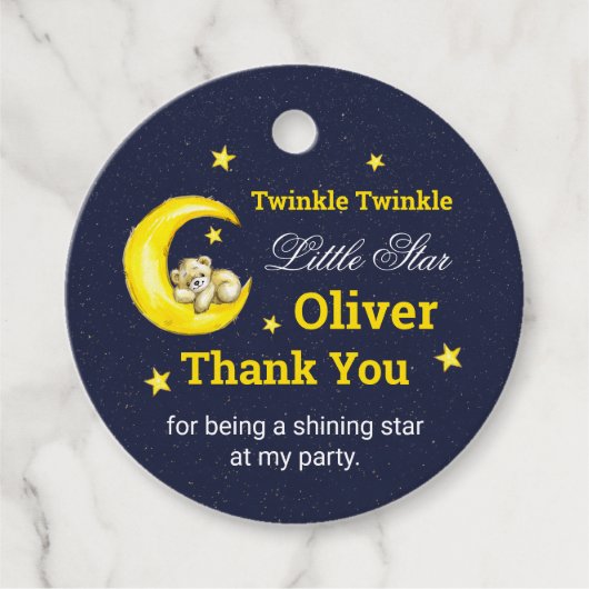 Navy Gold Twinkle Little Star Round Bedankjes Labels (Voorkant)