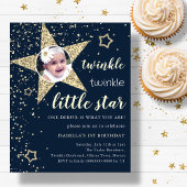 Navy & Gold Twinkle Star 1e verjaardag uitnodiging