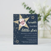 Navy & Gold Twinkle Star 1e verjaardag uitnodiging (Staand voorkant)