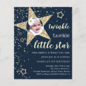 Navy & Gold Twinkle Star 1e verjaardag uitnodiging (Voorkant)