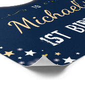 Navy Gold Twinkle Star Boy Birthday Moon Galaxy Poster (Hoek)