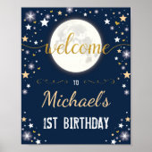 Navy Gold Twinkle Star Boy Birthday Moon Galaxy Poster (Voorkant)