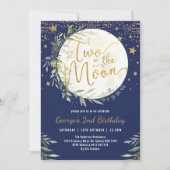Navy Gold Two the Moon Boy 2e verjaardag Kaart (Voorkant)