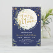 Navy Gold Two the Moon Boy 2e verjaardag Kaart (Staand voorkant)