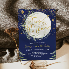 Navy Gold Two the Moon Boy 2e verjaardag Kaart