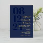 Navy & Gold Typography 2 in 1 Wedding Folie Uitnodiging (Staand Voorkant)