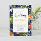 Navy & Gold | Uitnodiging tot Tropische zomerwedde (Staand voorkant)
