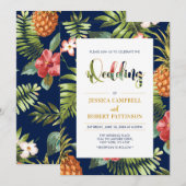 Navy & Gold | Uitnodiging tot Tropische zomerwedde (Voorkant / Achterkant)