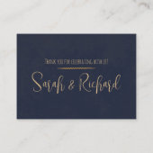Navy & Gold Velvet Luxe Trouwtafel Plaatskaartje (Achterkant)