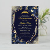Navy Gold Vlinder Bloemen Quinceanera Folie Uitnodiging (Staand Voorkant)
