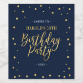 Navy & Gold | Volwassenen 50e verjaardag Wijnlabel Wijn Etiket (Enkel label)