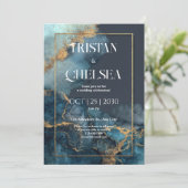 Navy Gold Waterverf huwelijksuitnodiging Kaart (Staand voorkant)