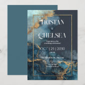 Navy Gold Waterverf huwelijksuitnodiging Kaart (Voorkant / Achterkant)