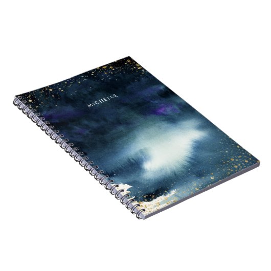 Navy Gold-Waterverf | Jouw namen toevoegen Notitieboek (Rechterzijde)