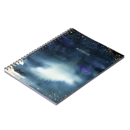 Navy Gold-Waterverf | Jouw namen toevoegen Notitieboek (Linkerzijde)