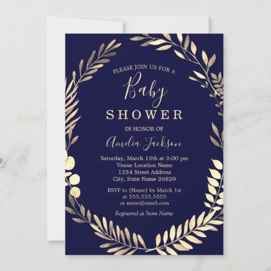 Navy Gold Waterverf Krans Boy Baby shower Kaart (Voorkant)