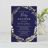 Navy Gold Waterverf Krans Boy Baby shower Kaart (Staand voorkant)