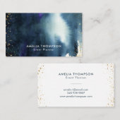 Navy Gold Waterverf Ombre Modern Visitekaartje (Voorkant / Achterkant)