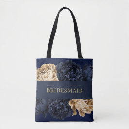Navy Gold Waterverf Peony Bruidsmeisje gunst Gift Tote Bag