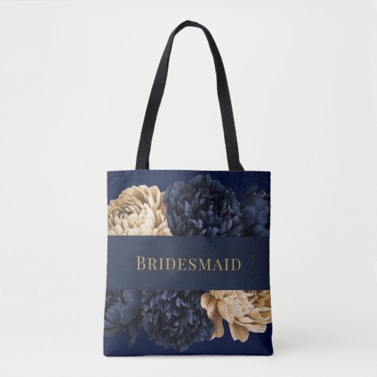 Navy Gold Waterverf Peony Bruidsmeisje gunst Gift Tote Bag (Voorkant)