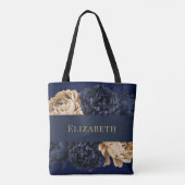 Navy Gold Waterverf Peony Bruidsmeisje gunst Gift Tote Bag (Achterkant)