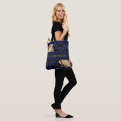 Navy Gold Waterverf Peony Bruidsmeisje gunst Gift Tote Bag (Op model)