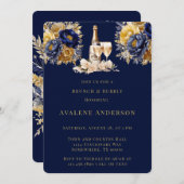 Navy Gold Waterverf Peony Brunch en Bubbly Kaart (Voorkant / Achterkant)