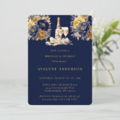 Navy Gold Waterverf Peony Brunch en Bubbly Kaart (Staand voorkant)