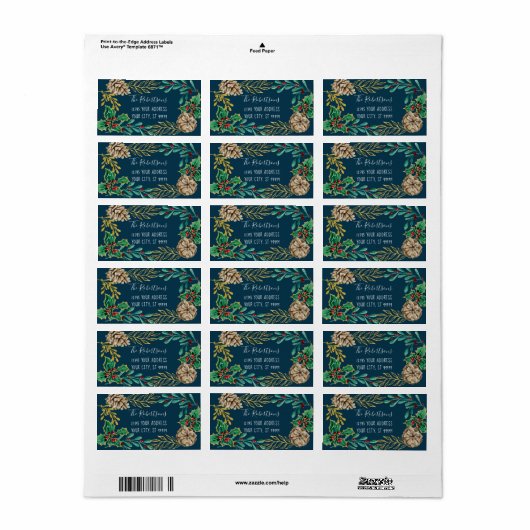 Navy Gold Waterverf Pine Cone Greenery Etiket (Full Sheet)
