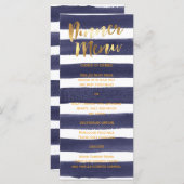 Navy Gold Waterverf Stripes Trouwdiner Menu (Voorkant / Achterkant)
