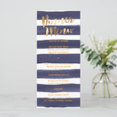 Navy Gold Waterverf Stripes Trouwdiner Menu (Staand voorkant)