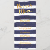 Navy Gold Waterverf Stripes Trouwdiner Menu (Voorkant)