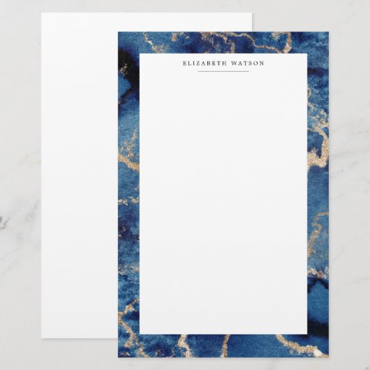 Navy Gold Waves Kust Luxe Stationery Briefpapier (Voorkant / Achterkant)