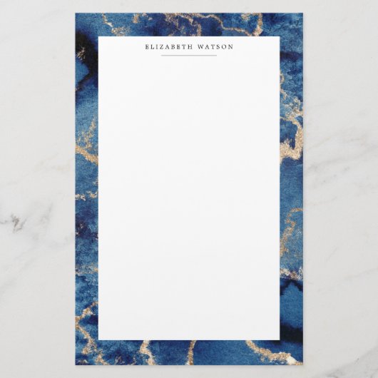Navy Gold Waves Kust Luxe Stationery Briefpapier (Voorkant)