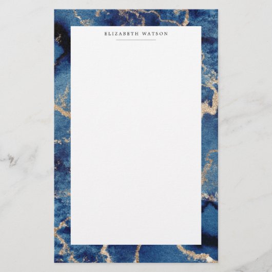 Navy Gold Waves Kust Luxe Stationery Briefpapier (Voorkant)