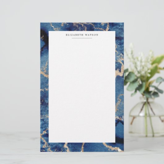 Navy Gold Waves Kust Luxe Stationery Briefpapier (Staand voorkant)