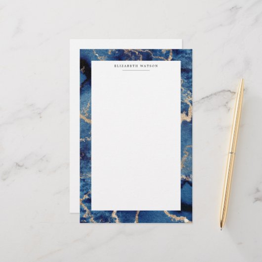Navy Gold Waves Kust Luxe Stationery Briefpapier (Voorkant / Achterkant in situ)